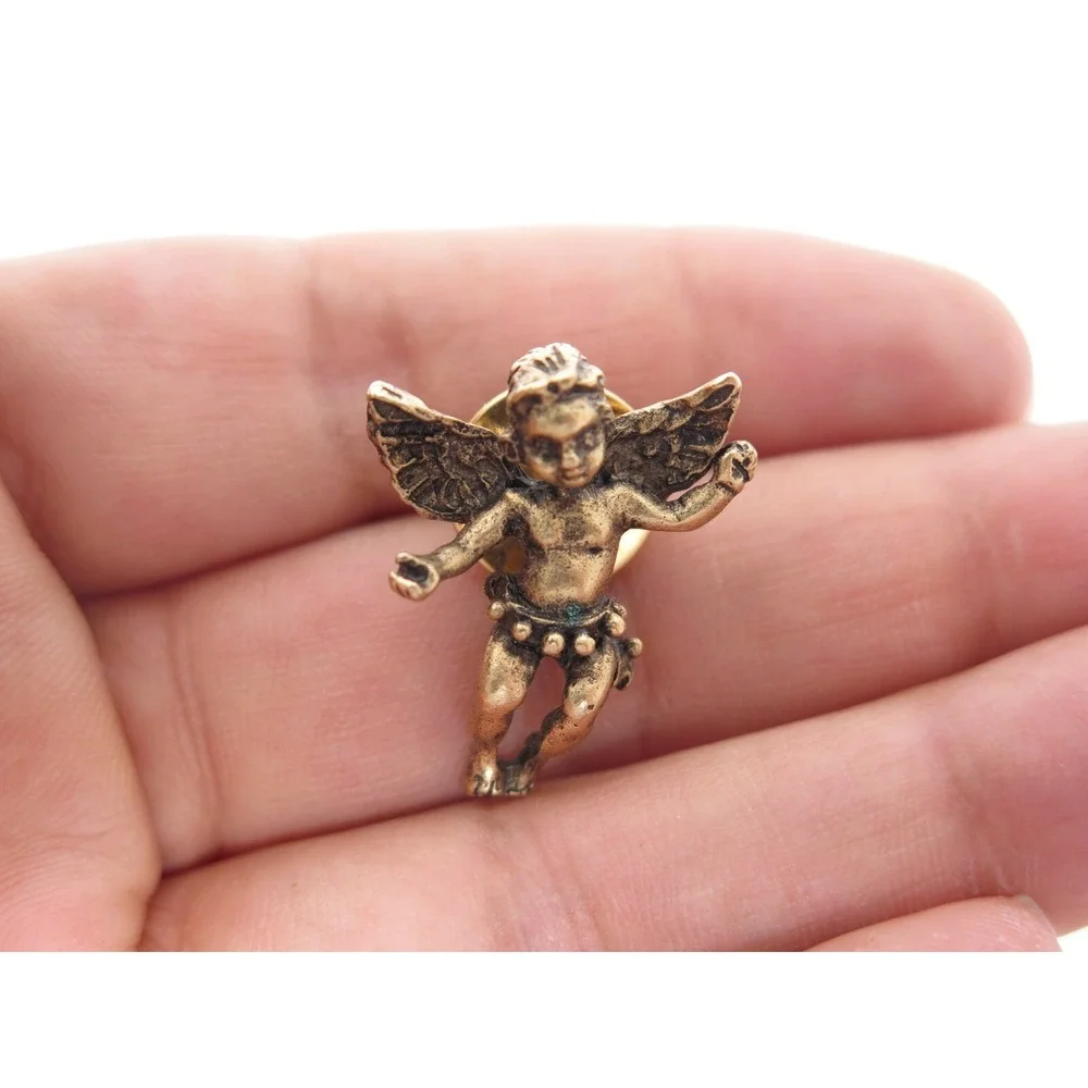 Vintage Designer Signed‎ KIRK'S FOLLY Gold Tone Angel Cherub Tie Tac Pin